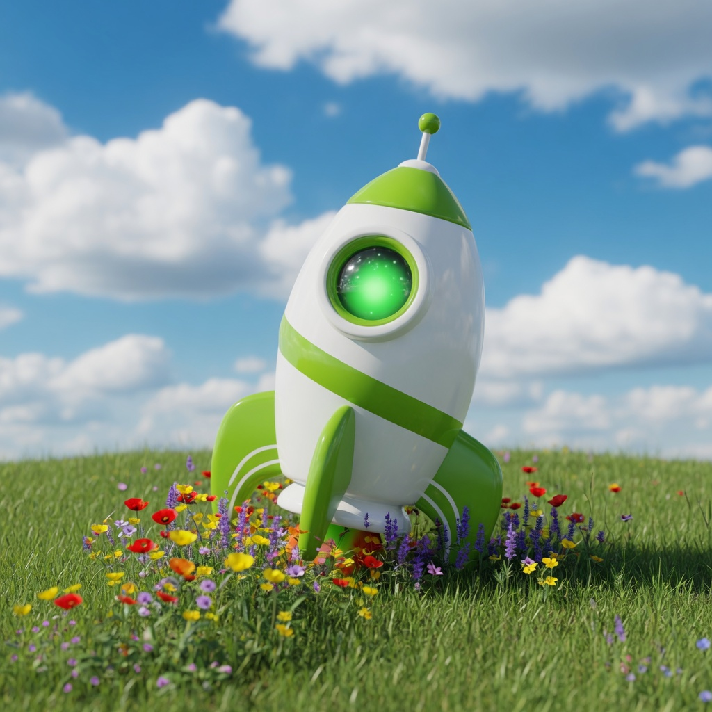 Robin Rocket in an open field